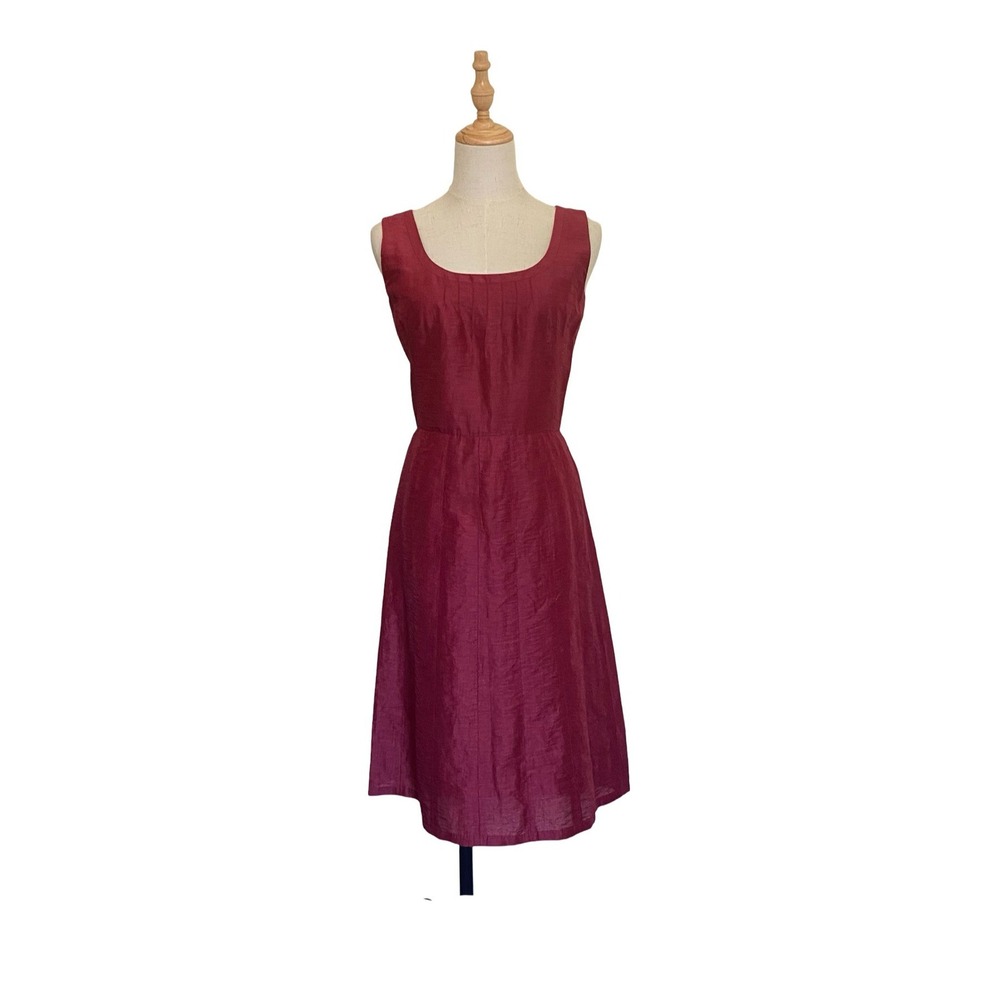Louis Feraud Contraire Vintage Midi Dress Size 6 Burgundy Sheen Fit & Flare